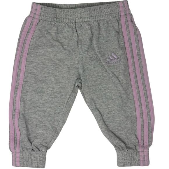 Adidas Baby Joggers 6 Months Gray with Pink Stripes - Picture 1 of 5